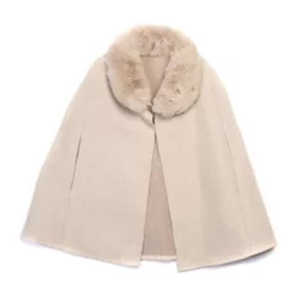 NWT - Vince Camuto - Women's Solid Faux Fur Collared Cape Topper - Picture 1 of 4